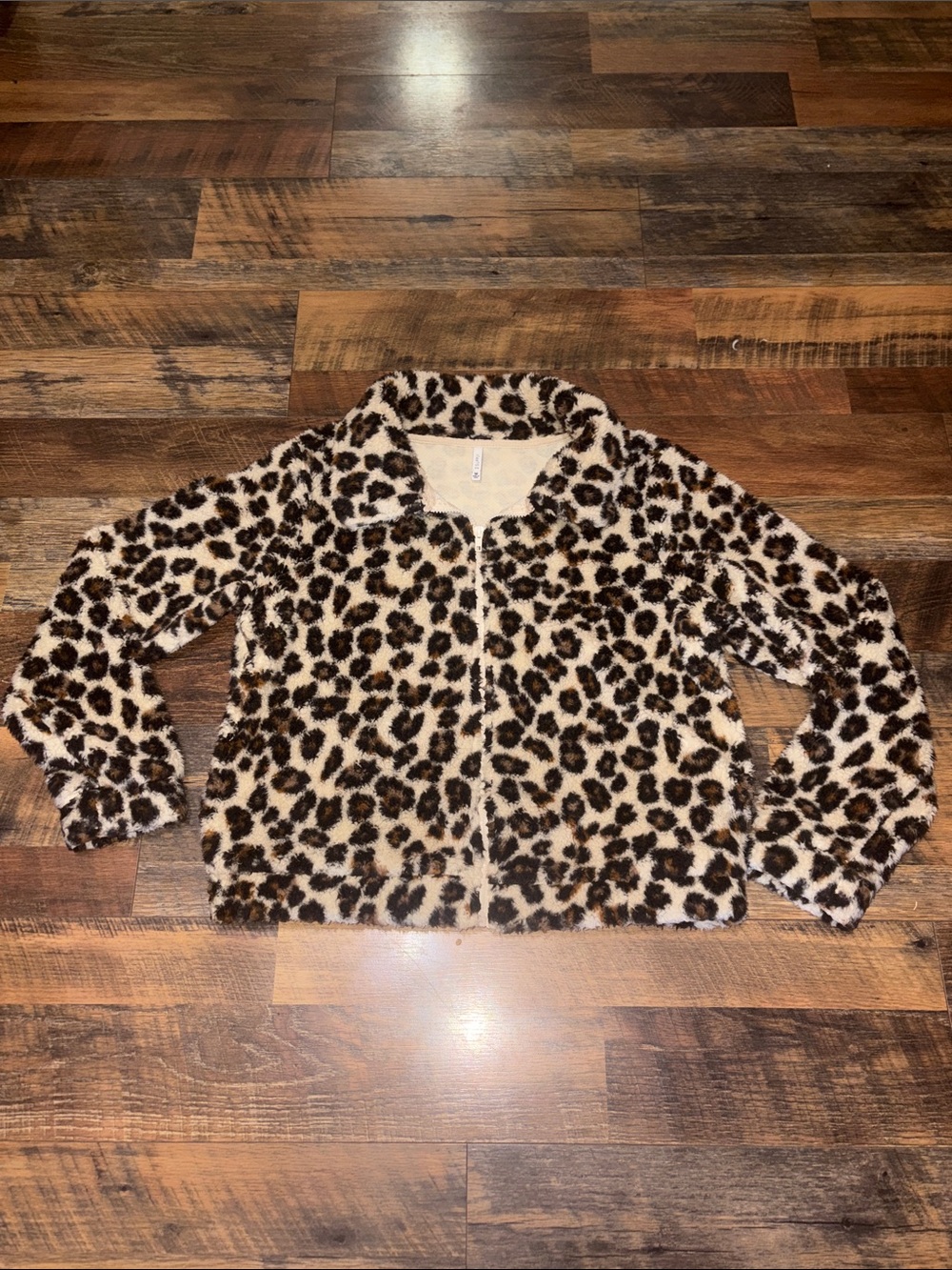 Z Supply Leopard Sherpa Teddy Bear Cropped Jacket